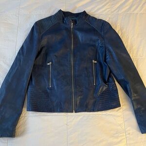 Leather BOD & Christensen Quilted Moto Jacket in Blue